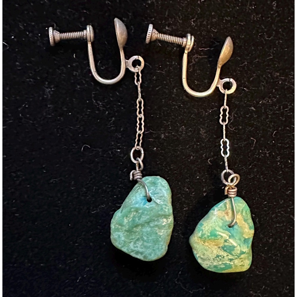 1940's Sterling‎ Silver & Turquoise screw back Earrings